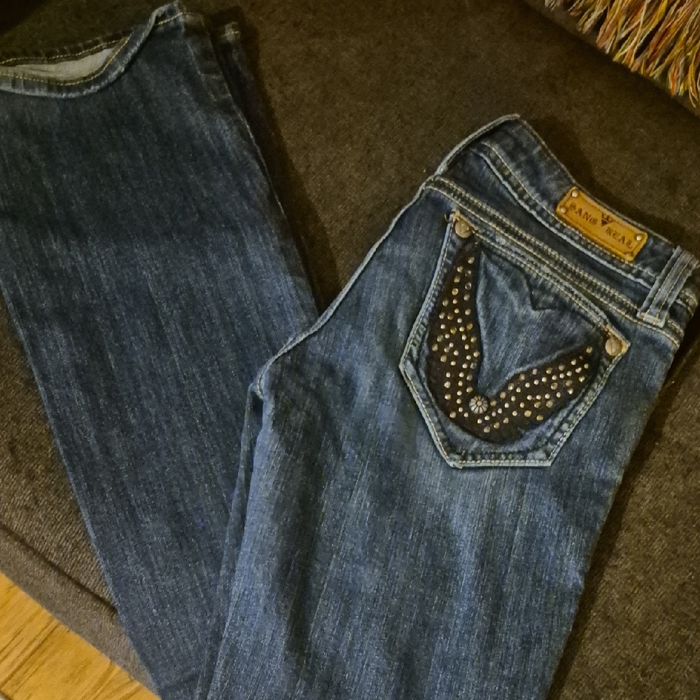 Lands' End Dark Blue Boot Cut Jeans with Studded Detail